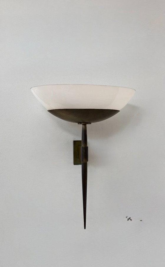 Image 1 of Applique da parete Art Déco vintage, ottone e plexiglas, Francia 1930