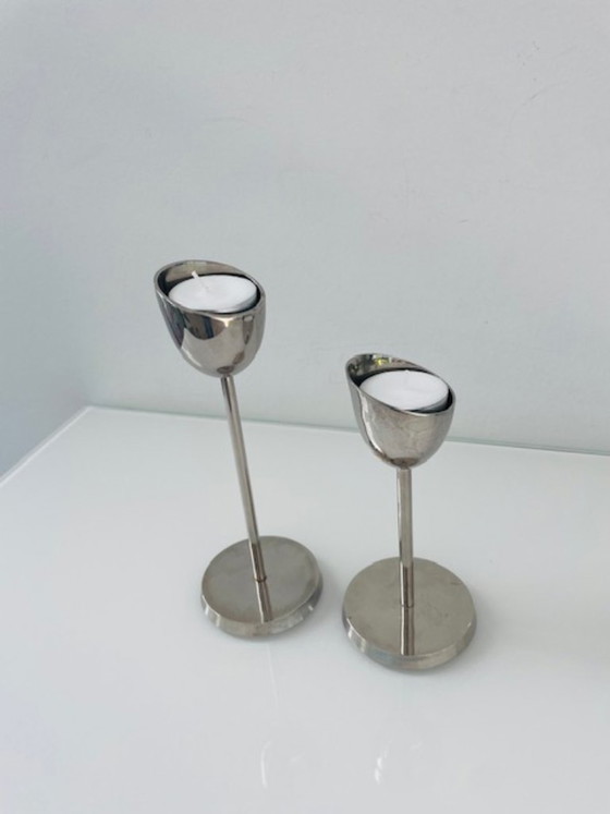 Image 1 of Set di 2 candelieri in acciaio, design moderno