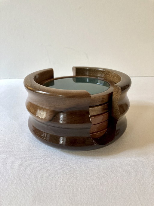 Set of 5 agate and walnut wood coasters