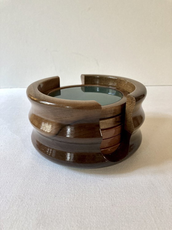 Image 1 of Set of 5 agate and walnut wood coasters