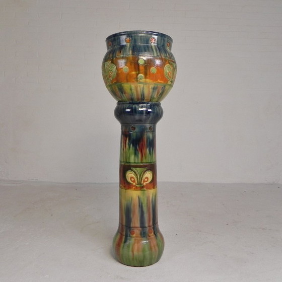 Image 1 of Flemish flowerpot on pedestal, ceramic, 1920s