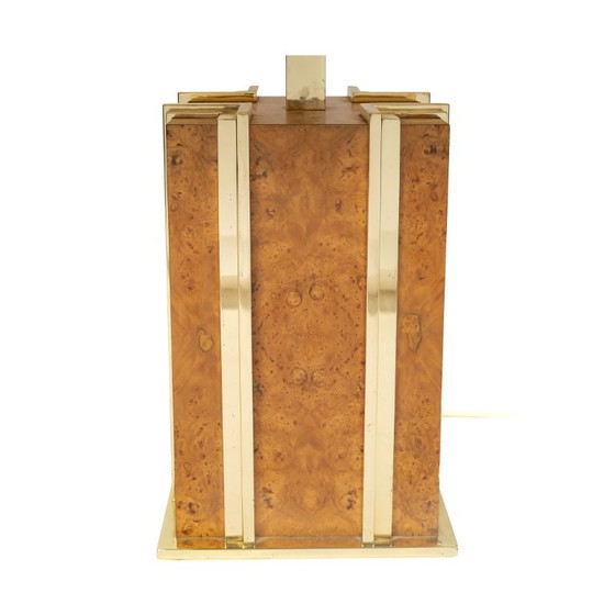 Elm burl and brass Table lamp, Italy, 1970s, Wood, Brown, Vintage (photo 3 of 6)