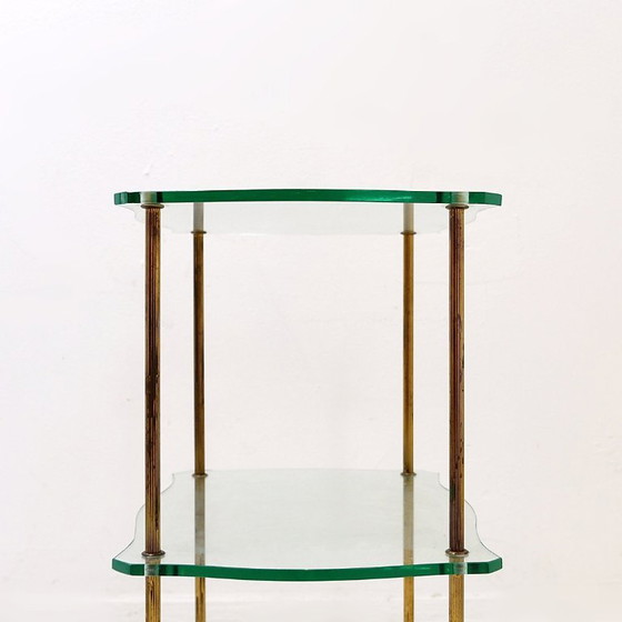 Image 1 of Table d'appoint en laiton avec double plateau en verre, style Maison Jansen - Circa 1940