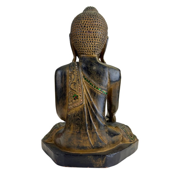 Antieke houten Mandalay Boeddha met glas inleg, Myanmar, ca. 1880 – Beeldhouwkunst, Wood (photo 5 of 10)