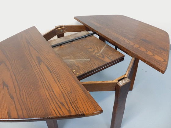 Image 1 of Vintage brutalist hexagonal oak dining table from the 1950s with extension