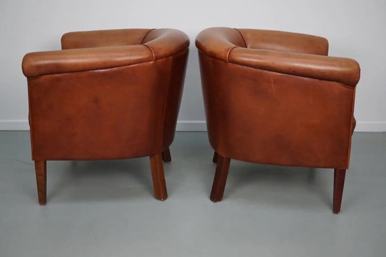 Image 1 of Poltrone club olandesi vintage in pelle color cognac, set da 2