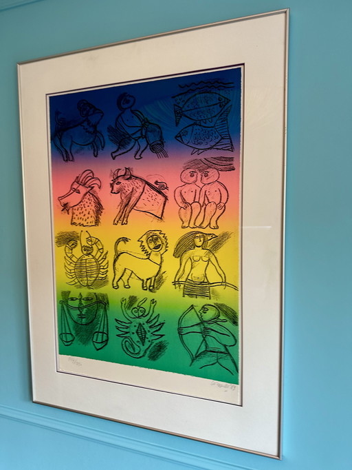 Vintage Corneille Screenprint Zodiac signs Multicolor