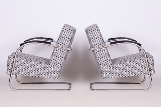 Paar gerestaureerde Bauhaus-fauteuils, van Mücke-Melder, chroom, Tsjechisch, jaren dertig – Metal, Textile (photo 19 of 26)