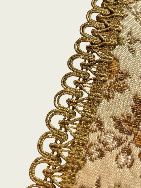 Image 1 of 3-delige vintage tafelloperset met groene en oranje bloemen – goudkleurige rand