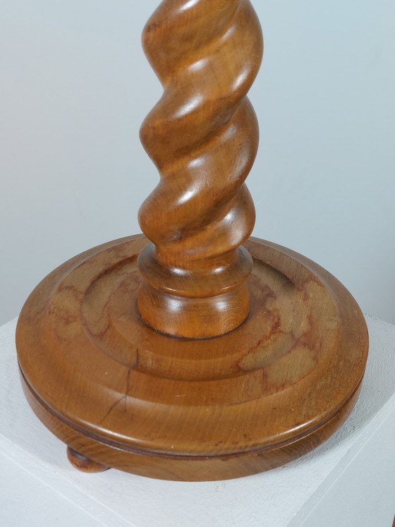 Image 1 of Colonne à fleurs vintage en bois tourné, support à fleurs, pilier