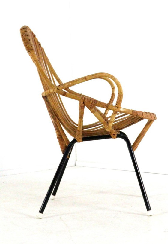Image 1 of Set of 3 rattan armchairs + vintage rattan coffee table, Rohe, Noordwolde