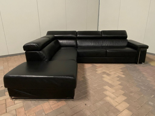 Black Real Leather Corner Sofa