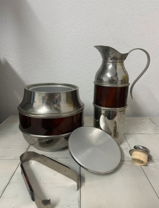 Image 1 of Set da bar di metà secolo: secchiello per il ghiaccio + caraffa + pinze