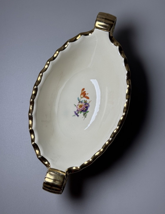 Image 1 of Boch Frères Keramis Art Deco Kom – Decor “Bouquet de Saxe”, België, jaren 30