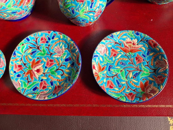 Image 1 of Juego de té esmaltado cloisonné de Longwy