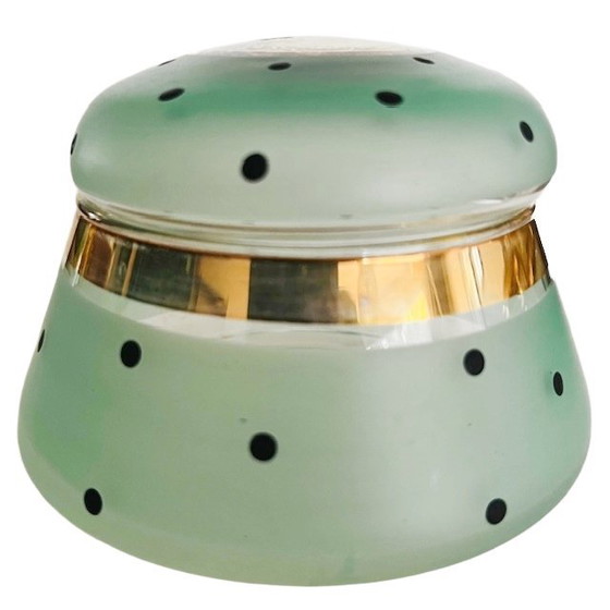 Image 1 of Art Deco joyero de vidrio verde menta punto de oro 1950s