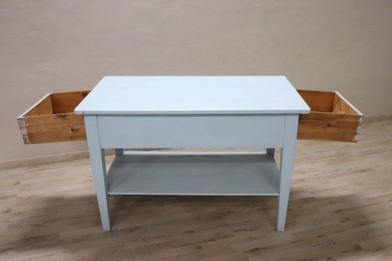 Image 1 of Table de cuisine ou de travail en sapin laqué bleu, Italie, fin du XIXe siècle