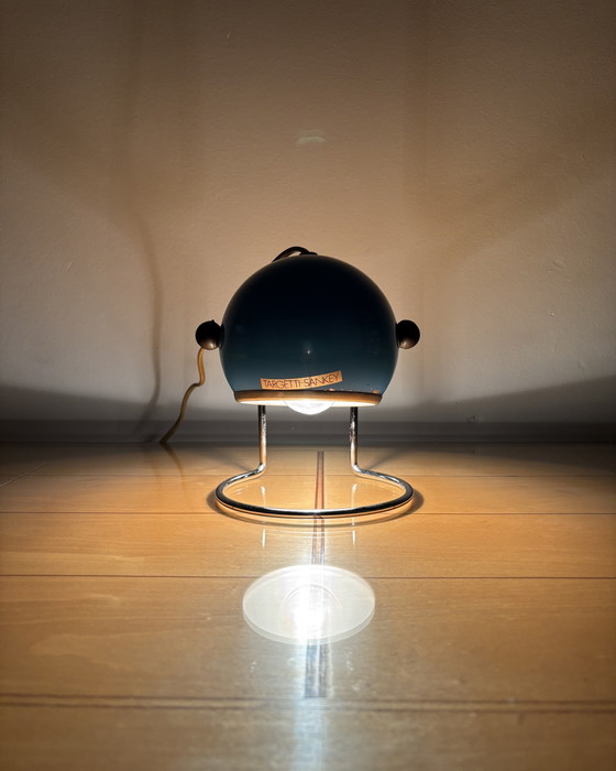 Image 1 of Table Lamp, Targetti Sankey Metal, Eyeball, 70s, Italy, Space Age, Sputnik design, 1970s, Blue Vintage Lamp with Chrome Stand