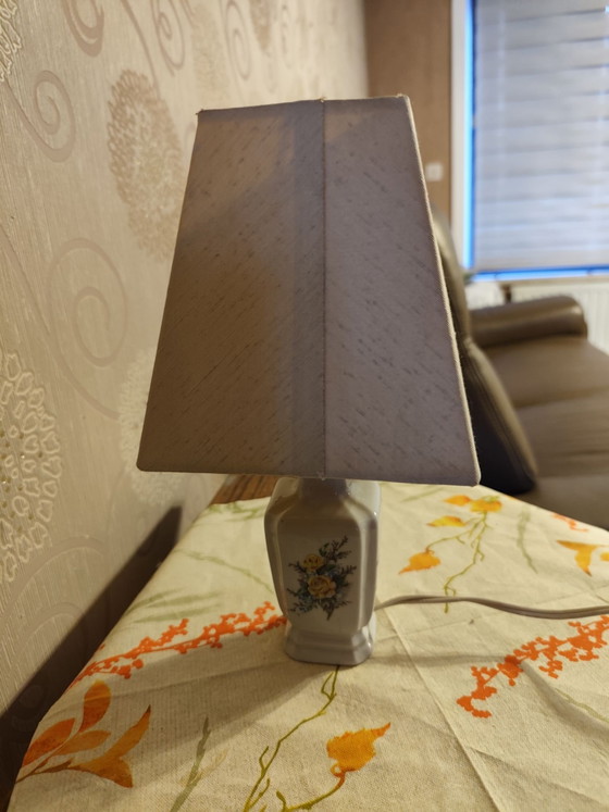 Vintage Ceramic Bedside/Table Lamp, Textile, Beige (photo 3 of 9)