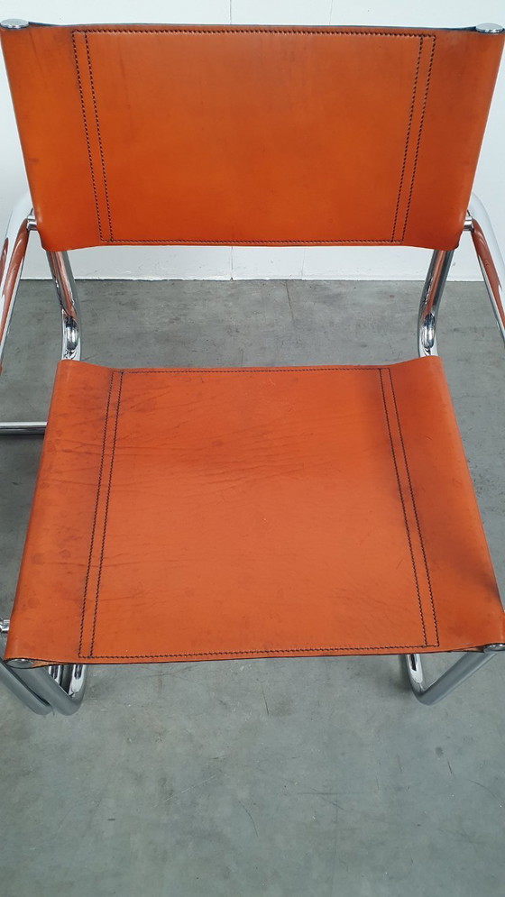 Image 1 of Fasem Italy 70s vintage chairs cognac harness leather, Mart Stam Breuer