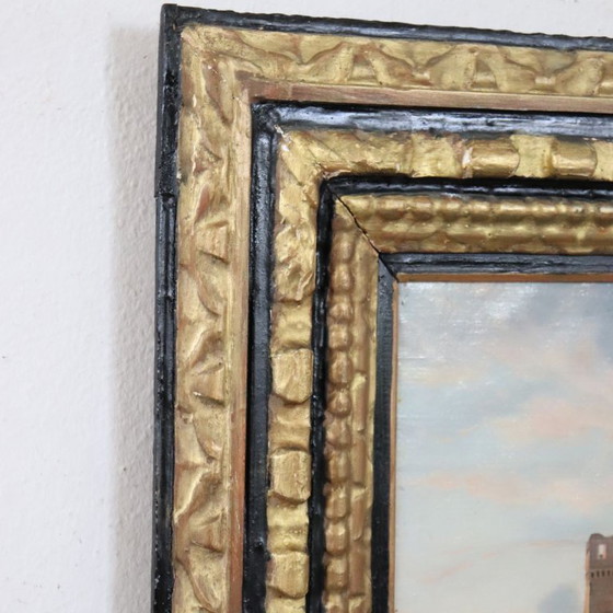 Image 1 of Paisaje con castillo, óleo sobre lienzo, firmado M.G., Italia, siglo XVIII.