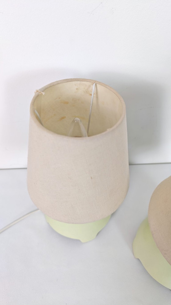Coppia di Lampade da Tavolo Vintage Y2K IKEA, Ceramica Verde Pastello, Lampade da Comodino Postmoderne Anni (photo 7 of 10)