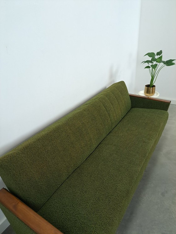 Image 1 of Sofa bed with green fabric and teak