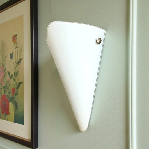 Minimalist white frosted glass triangular conical wall sconce lamp