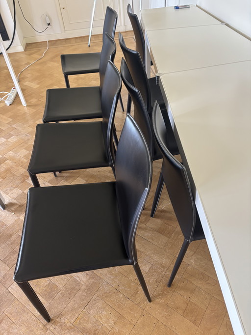 8 modern black leather dining chairs