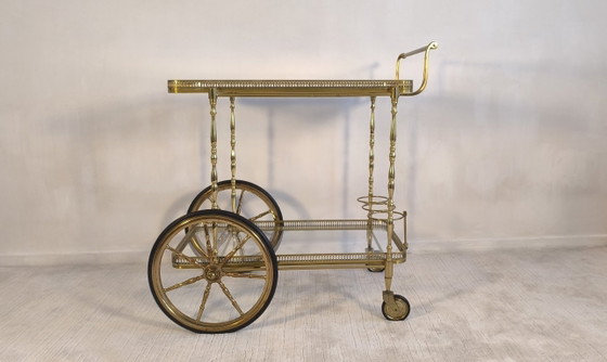 Image 1 of 😍✨ Prachtige serveerwagen op wielen van messing en glas van Maison Baguès - Hollywood Regency, jaren 50 ✨😍