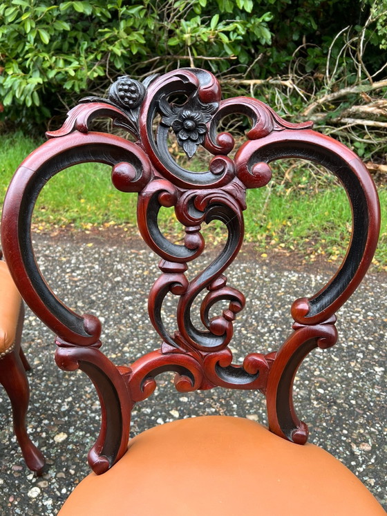 4 chaises de salle à manger Biedermeier Horrix Baroques, Bois, Cuir, Noir (photo 4 sur 6)