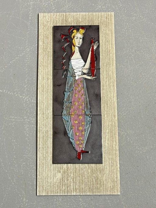 Vintage Ceramic Wall Plaquette with Folk Maiden in Traditional Costume, 1970s.
