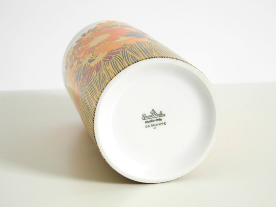 Image 1 of Beautiful 1980s porcelain vase by Rosemonde Nairac for Rosenthal Studio-Linie, featuring colorful daisies