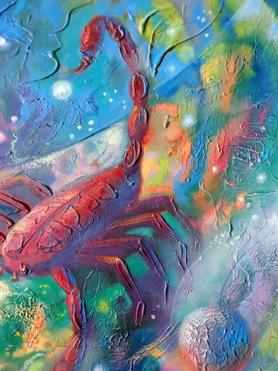Original Oil Painting Abstract Expressionism Zodiac Sign Scorpion – Paintings & Drawings, Canvas (photo 2 of 7)