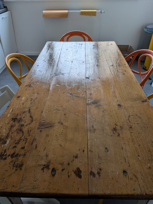 Vintage Tuscan Farmhouse Dining Table – Solid Rustic Top And Shabby Chic White Base – eettafels, Wood (photo 2 of 8)