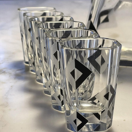 Servizio da Liquore Cubista Art Déco in Cristallo di Karl Palda, anni '30, Set di 8 – Bicchieri e caraffe (photo 2 of 17)
