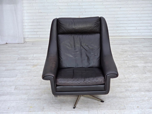 1960s Danish Highback Swivel Armchair by Aage Christensen, Furniture Leather