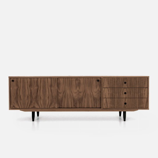 Notenhouten dressoir O-S03 met schuifdeur en 3 laden