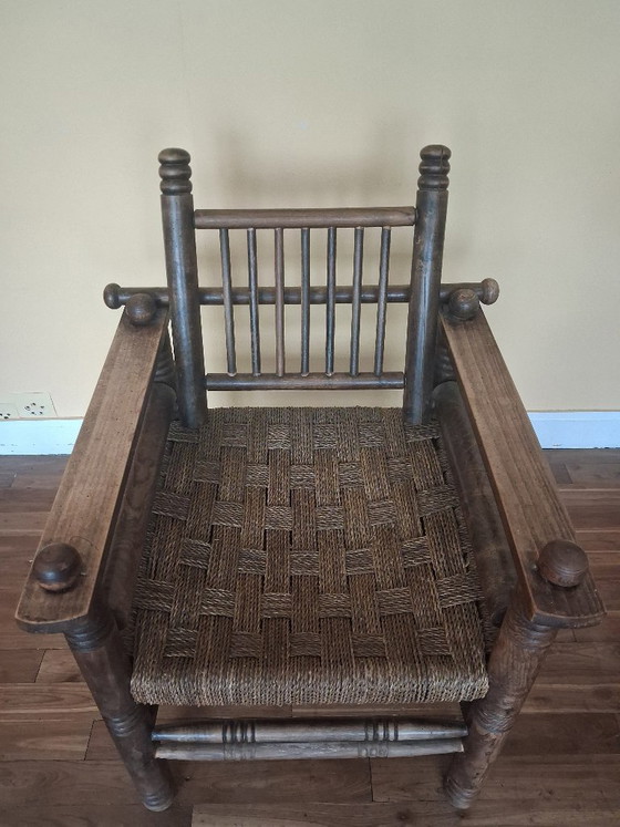 Image 1 of Dudouyt fauteuil van hout en riet.