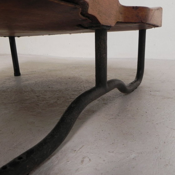 Image 1 of Double-sided teak train bench, 1930s