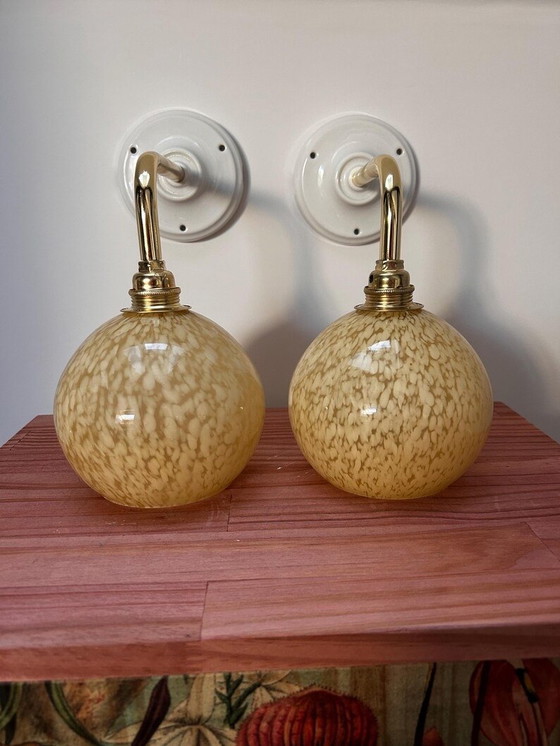 Image 1 of Pair Of Clichy Glass Wall Lamps