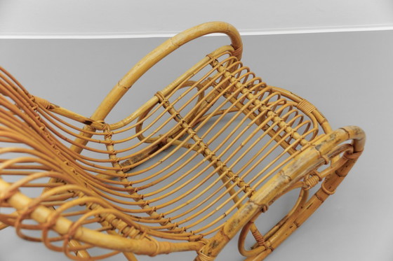 Image 1 of Mecedora de ratán y bambú de mediados de siglo, década de 1960