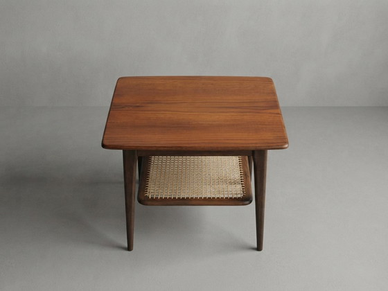 Louis Van Teeffelen Wébé Table d'appoint Ella – Teck Et Rotin, Années 60 – Tables d'appoint, Wood (photo 4 of 6)