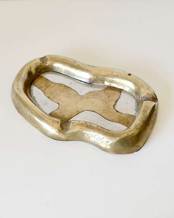 Image 1 of Asymmetrical Brass Ashtray / Pocket Scoop - Brutalist Design Signed David Marshall - 1980s
