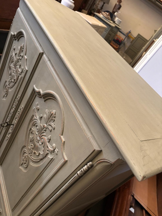 Brocante Queen Ann barkast / buffetkast / kast, Drankenkasten, Glas, Hout, Groen (foto 11 van 11)