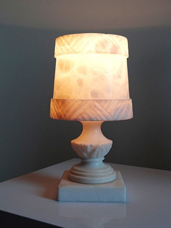 Image 1 of Night light lamp in carved white alabaster, classical style, circa 1950-1970