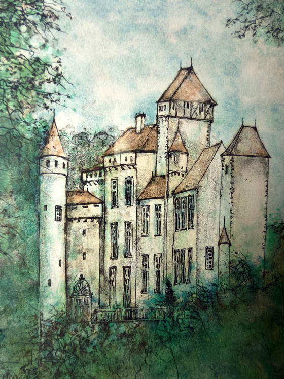 Bernard GANTNER – Le Château de Clairon – Litografia firmata 175/185 – Incorniciata – Litografie e stampe (photo 4 of 5)