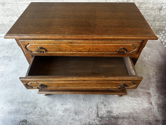 Vintage ladekast van eikenhout en fineer met 4 lades – Commode rustique, Ladekasten, Wood, Metal (photo 5 of 6)