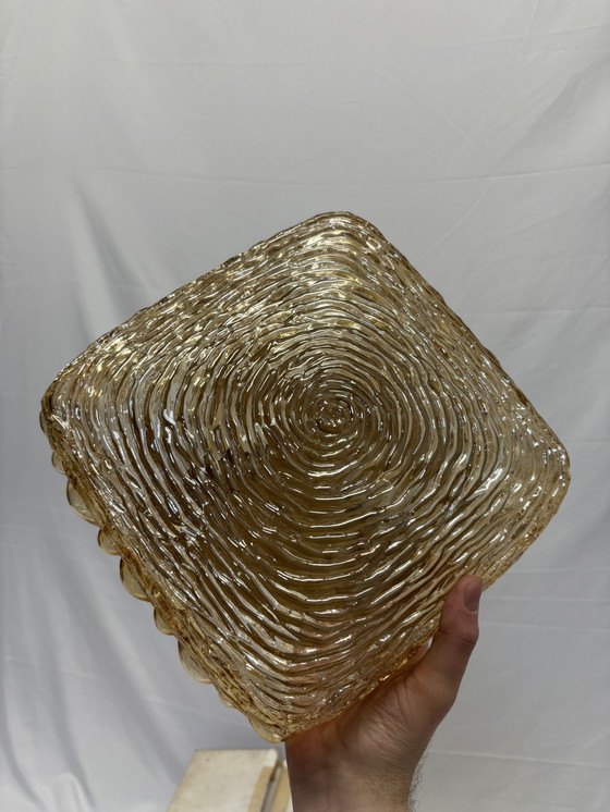 Image 1 of Lampe de plafond ou applique murale vintage Glashütte Limburg en verre ambré