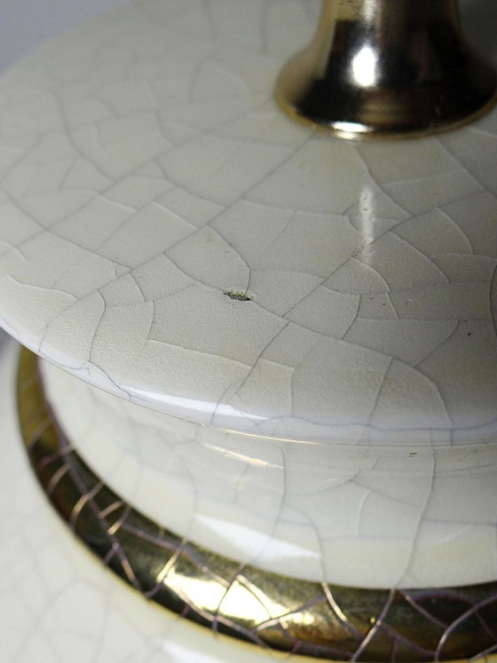 Image 1 of Crackle-glazed ivory and gold earthenware lamp, attributed to Le Dauphin, 1980s-90s